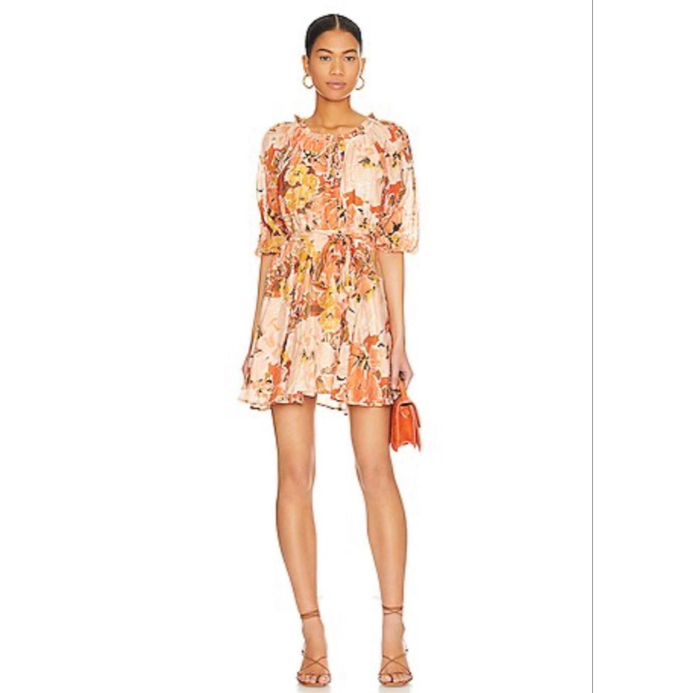 New with tags MINKPINK Tahlia Orange Yellow Floral Mini Dress L